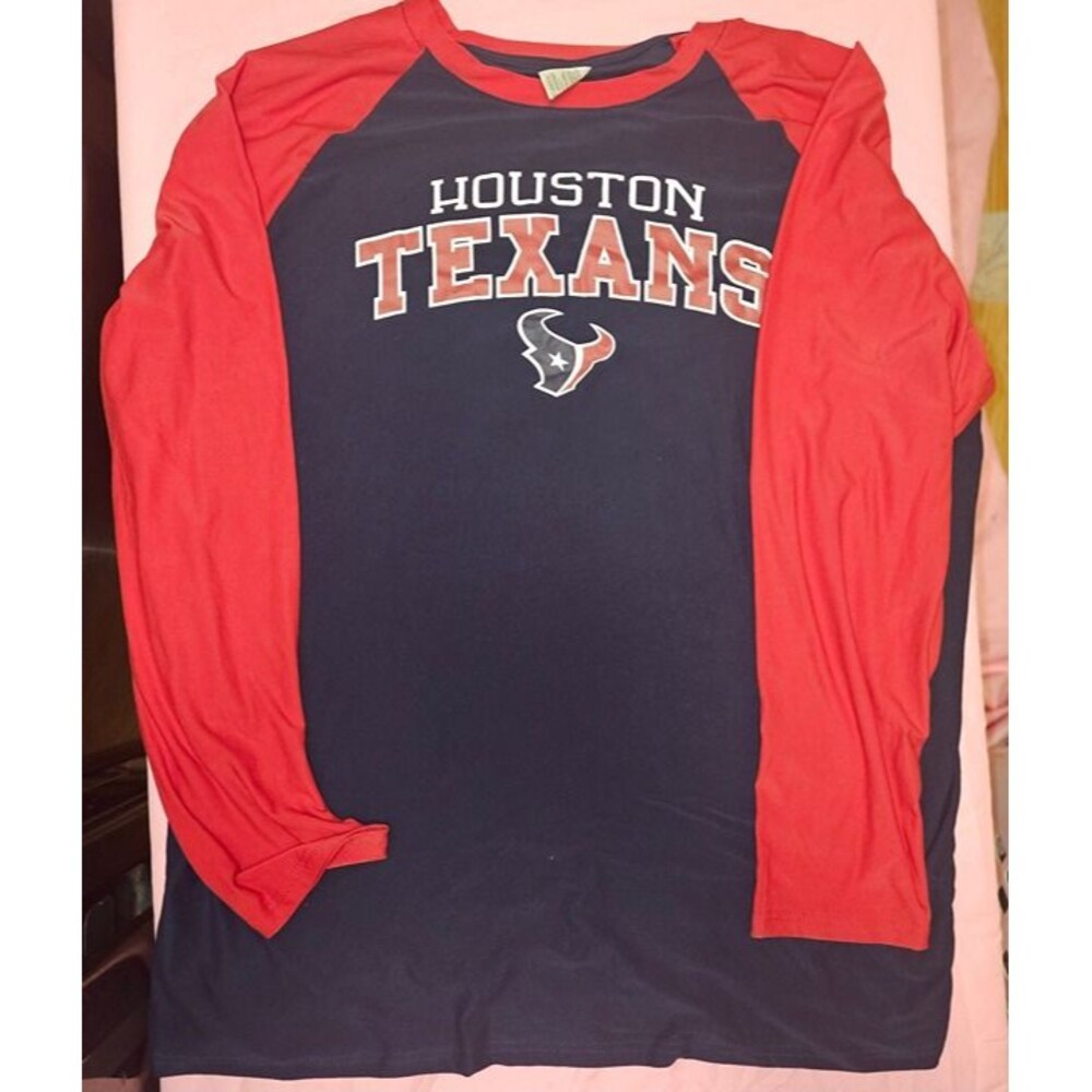 Women’s Houston Texans Long Sleeve Sleep Shirt 2XL NFL Team Apparel Navy Red Paj